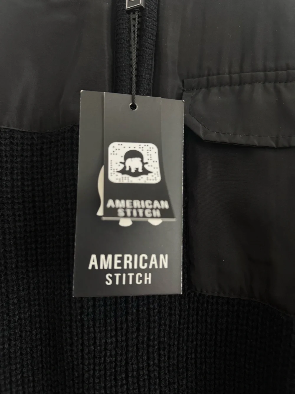 American Stitch Men’s Black Ribbed Half-Zip Sweater with Chest Flap Pocket
